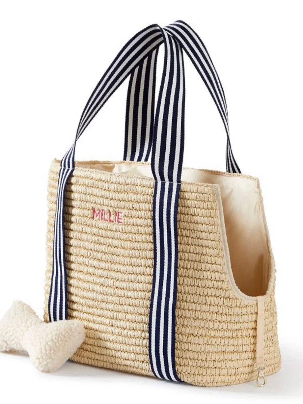 Mark & Graham STRIPED TWILL STRAW PET TOTE CARRIER New